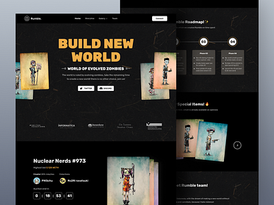 Rumble - Nft website 👾 art auctions card crypto cryptocurrency dark dark mode darkmode landing landingpage marketplace nft nft marketplace orange ui web web design webflow website