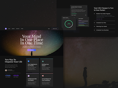 Dreamer | Landing Page Design Explorations clean daily ui design design education elegant galaxy health hero homepage landingpage minimal screen sky ui uiux ux webdesign website