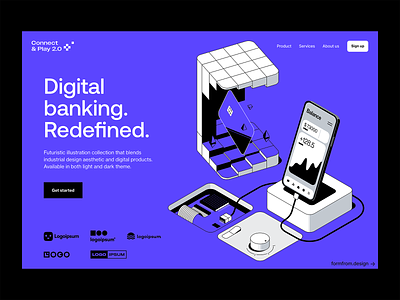 Digital banking illustration 3d banking blockchain crypto defi design finance fintech illustration isometric landing page ui website