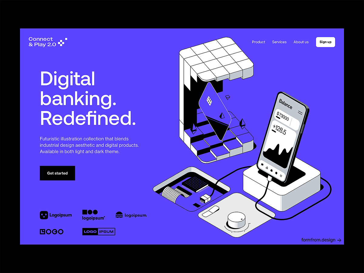 Digital banking illustration by Dmitrii Kharchenko for FormFrom on Dribbble