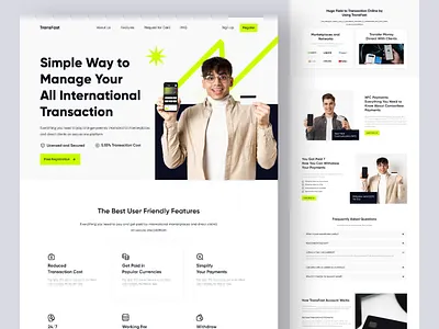 Fintech - TransFast Credit Card Landing Page credit card fintech fintech landing page fintech website freelancer interaction design money transfer uiux web design