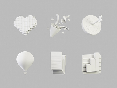 Icon Set V.5 - Clay 3d app b3d blender branding c4d clay cycles design heart hot air balloon icon iconography icons iconset illustration pixel render target ui