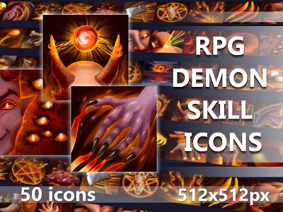 50 Demon Skills 2d asset demon demons devil fantasy game assets gamedev icon icone icons indie indie game mmo mmorpg monster monsters rpg skill skills