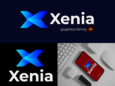 XENIA 3d 3d latter logo branding de design graphic design illustration logo minimalist logo vector