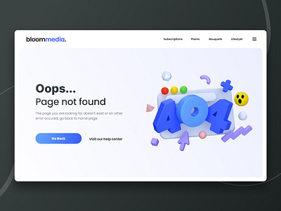 Bloommedia - 404 Error page 404page clean error errorpage landing page pagenotfound uiux webdesign