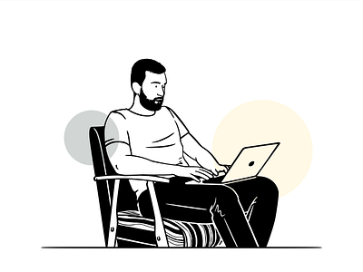 Onboarding branding chair character chilling creative design halftone happy icon icon set illustration man person relaxing room sitting smile socialmedia vector working