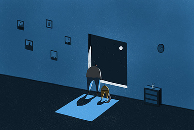 Parenthood during Covid, for NYTimes blue covid crisis editorial illustration isolation looking out of window melencholy nytimes parenting parents people russian sad the moon ukraine view war windows worry