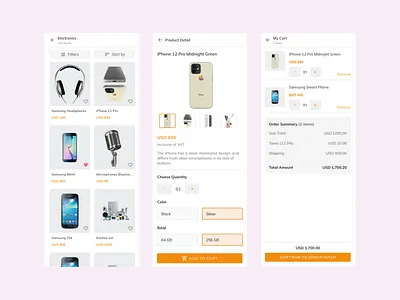 Shopping app cart checkout figma mobile app product detail product filters product listing product sort shopping app