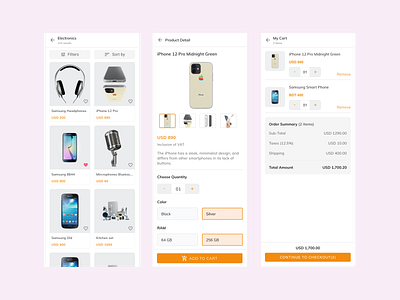 Shopping app cart checkout figma mobile app product detail product filters product listing product sort shopping app