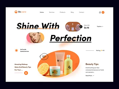 Beauty Cosmetic Web Header beauty cosmetics design elegant figma header herosection homepage interface landing makeup products skin tips ui uiux web webdesign website