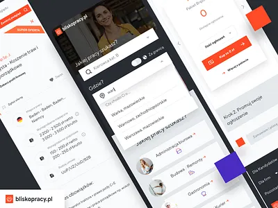 🧑‍💼 Blisko pracy | Mobile animation branding content design logo search typography ui ux we work