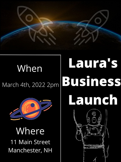 Laura's Business Launch basic blackandwhite invitation space straightforward