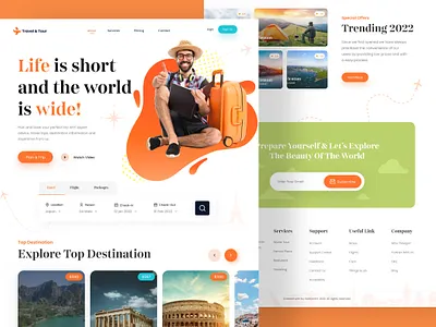Traveling landing page website adventure agency booking app destination explore flight app homepage hotel app landing page travel travel agency travel app travel booking travel landing page travelling trip uiux vacation website