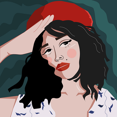 Girl with a red hat design illustration vector