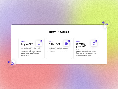 NFT Project Landing Page Design How it Works Section colorful design front end glass glassmorphism gradients landing page nft site ui ux web design