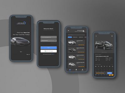 Car Rental Mobile App car rental car rental app cars dark mode dark theme design indonesia mobile app mobile application ui design ui ux uiux user interface yogyakarta