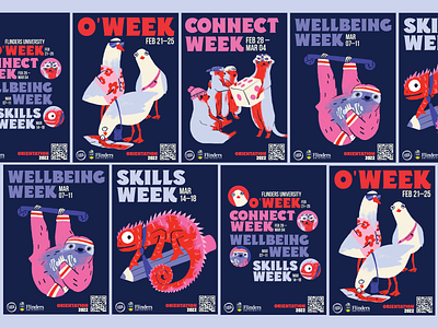 Posters | Flinders Orientation Week animals branding campaign design event fun graphic design illustration learn posters quirky university