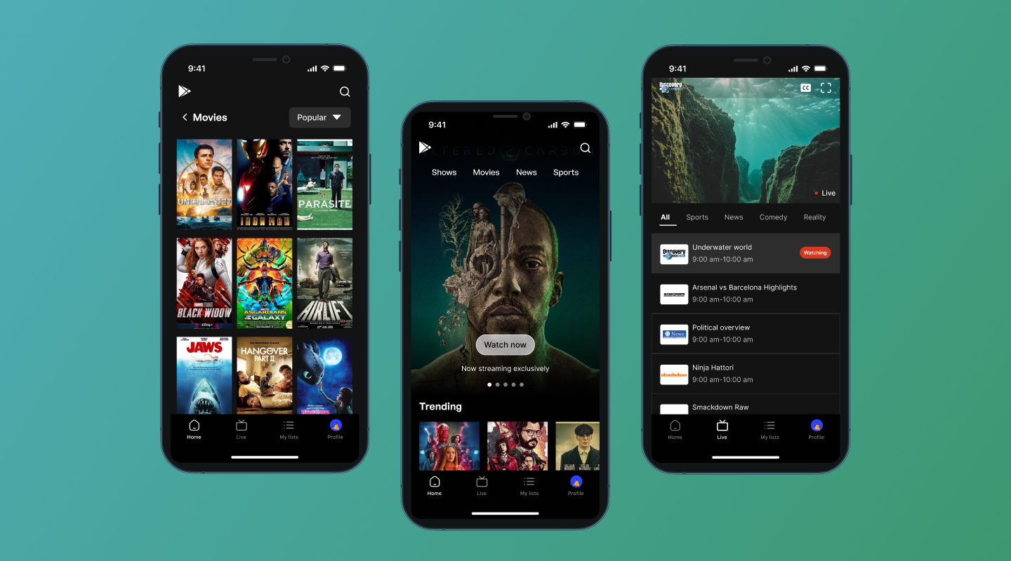 Live Entertainment App - Suitable for all platforms. android app design entertainment figma freelance ios live tv mobile app movies platform product design streaming platform tv shows ui ui design uiux visual design web