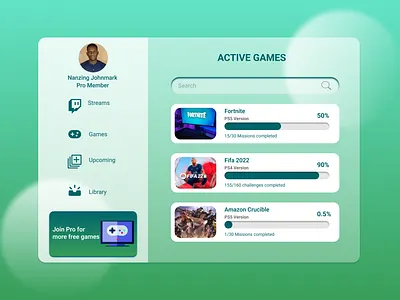 Simple Game Dashboard (Glass Morphism) adobe illustrator design game game dashboard glassmorphism logo ui vector web development