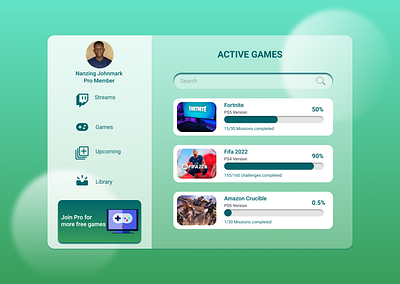 Simple Game Dashboard (Glass Morphism) adobe illustrator design game game dashboard glassmorphism logo ui vector web development