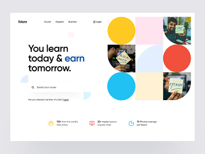 Edura eLearning Website course course selling website education elearning elearning header elearning website header header design header ui landing page modern design modern website online course online education online learning ui design uiux design web