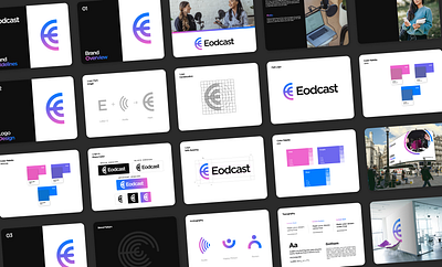 Eodcast - Logo & Brand Identity Design audio brand guidelines brand identity branding career dream e letter expert frequency headphones inspiration life goal logomark logotype microphone music podcast radio show sound