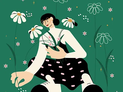 Spring is comming chamomile character illustration minimal vector