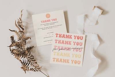 Thank You Card Business Canva Template branding business card canva design canva template retro thank you card