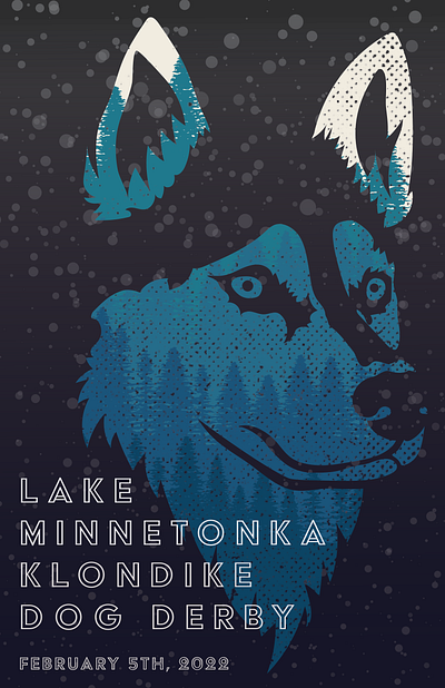 Lake Minnetonka Klondike Dog Derby Poster animals drawing forest husky illustration minnesota poster sled dog trees winner