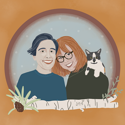 JMB Family Portrait birch cat portrait family portrait illustration pet portrait portrait