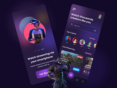 Live Game Streaming App Mobile app dark design fortnite game gamers live mobile straming ui uiux userexperience ux