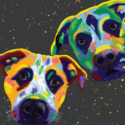 Coop & Sam in space colorful colorful portrait dog portrait dogs in space illustration pet portrait photoshop illustration spatter