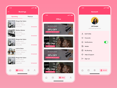 Hair Salon and Spa Booking Appointment App app app design appointment barber beauty boutique brands collections design facial hair mobile app mobile app design online products salon shop spa ui uiux