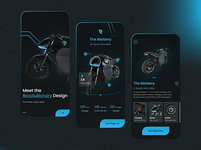 iOS App Design Concept for The Barbery Electric MotorBike. branding daily ui design landing page landing page concept landing page design ui uiux user ux uxuiglobe