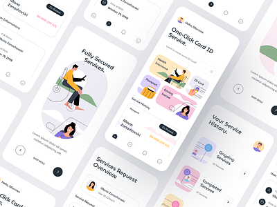 Card ID Services Mobile App Concept app card clean graphic design health illustration line mobileapp pastel public service ui ux