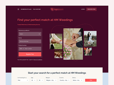 Matrimony service website design digital product landing page matchmaker matrimony partner service ui ux website wedding