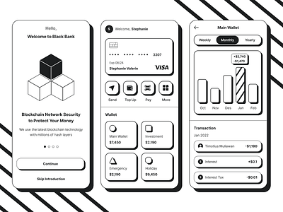 Black Bank - Black n White Style Exploration app bank banking black and white black n white chart clean finance ios iphone x money ui ui ux unique ux