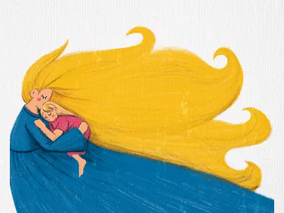 Mother hug her child cute design drawn girl handdrawn illustration motherhood parenting print procreate ukrainian