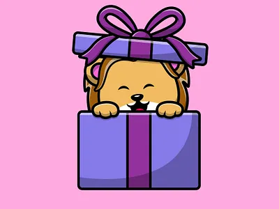 Cute Lion On Gift Box funny