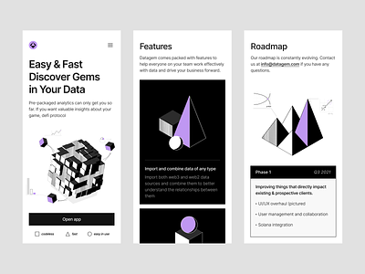 Datagem ː landing page mobile, data analysis adaptive analysis blockchain analytics charts crypto solution data defi digital product illustration isometric landing page mobile mobile app mobile version responsive responsive design responsive landing page ui ux web3