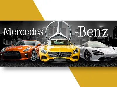 Mercedes Luxury Car Social Media Cover and Website Banner Design adobe photoshop advertising banner banner design black car colorful creative design graphic design instagram luxury modern sleek social social media social media post web banner website banner yellow