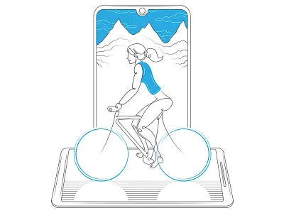 Girl on a bike. line continuous