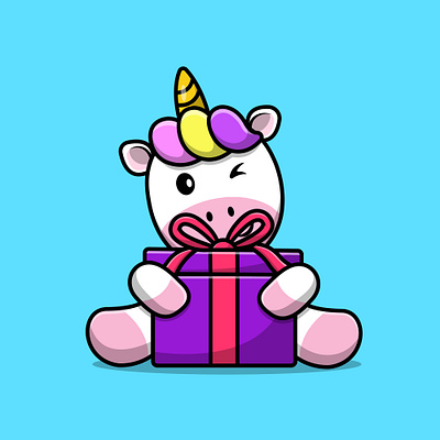 Cute Unicorn Holding Gift Box sweet