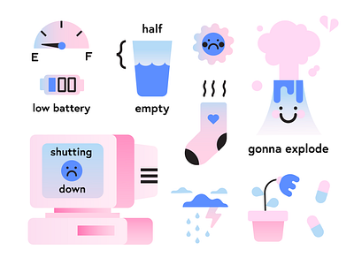 depression stickers 🌋 2d character brand identity branding computer cute depression flat design character illustration kawaii kids branding mental health sad stickers snapchat stickers