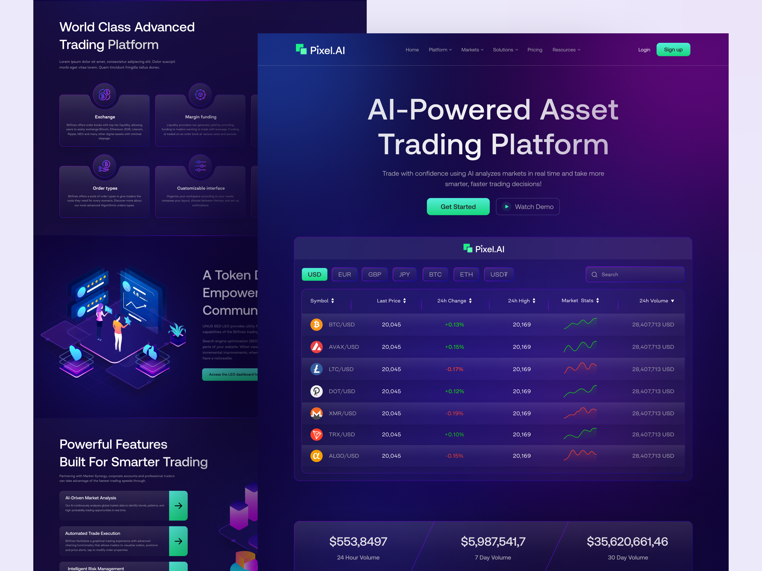 AI Trading Platform ai ai trading asset trading blockchain crypto crypto design cryptocurrency defi exchange fintech glassmorphism landing page token token trading trading trading bot ui ux web3 website