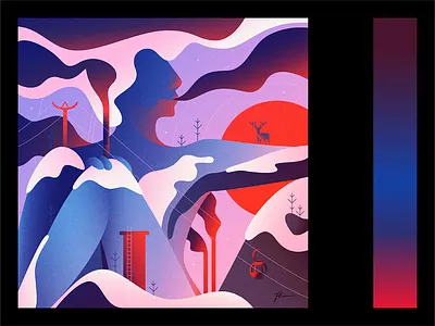Smoker blue colors dystopian future gaia gradient graphic design illustration illustrator mother earth mountains orange pollution purple red smoke smoker snow sunset woman