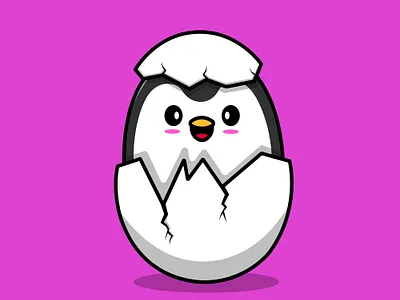 Cute Penguin On Egg beak