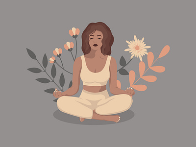 Illustration with girl in lotus position design flat girl illustration lotus meditation woman yoga
