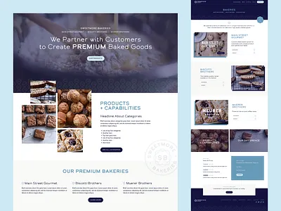 Bakery Company Website badge bakery baking blue branding chef cookies food muffins navy pattern ui ui design web design webflow website