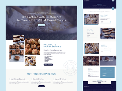 Bakery Company Website badge bakery baking blue branding chef cookies food muffins navy pattern ui ui design web design webflow website